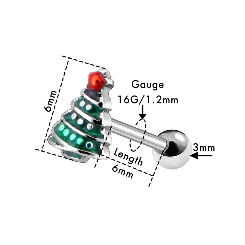 16G Christmas Tree Ball End Tragus Helix Piercing Stud