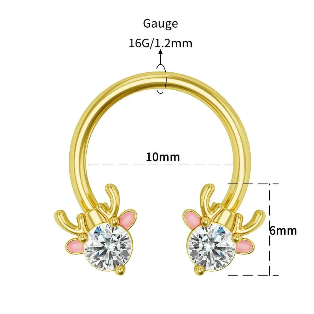 16G Xmas Deer Head Horseshoe Septum Ring