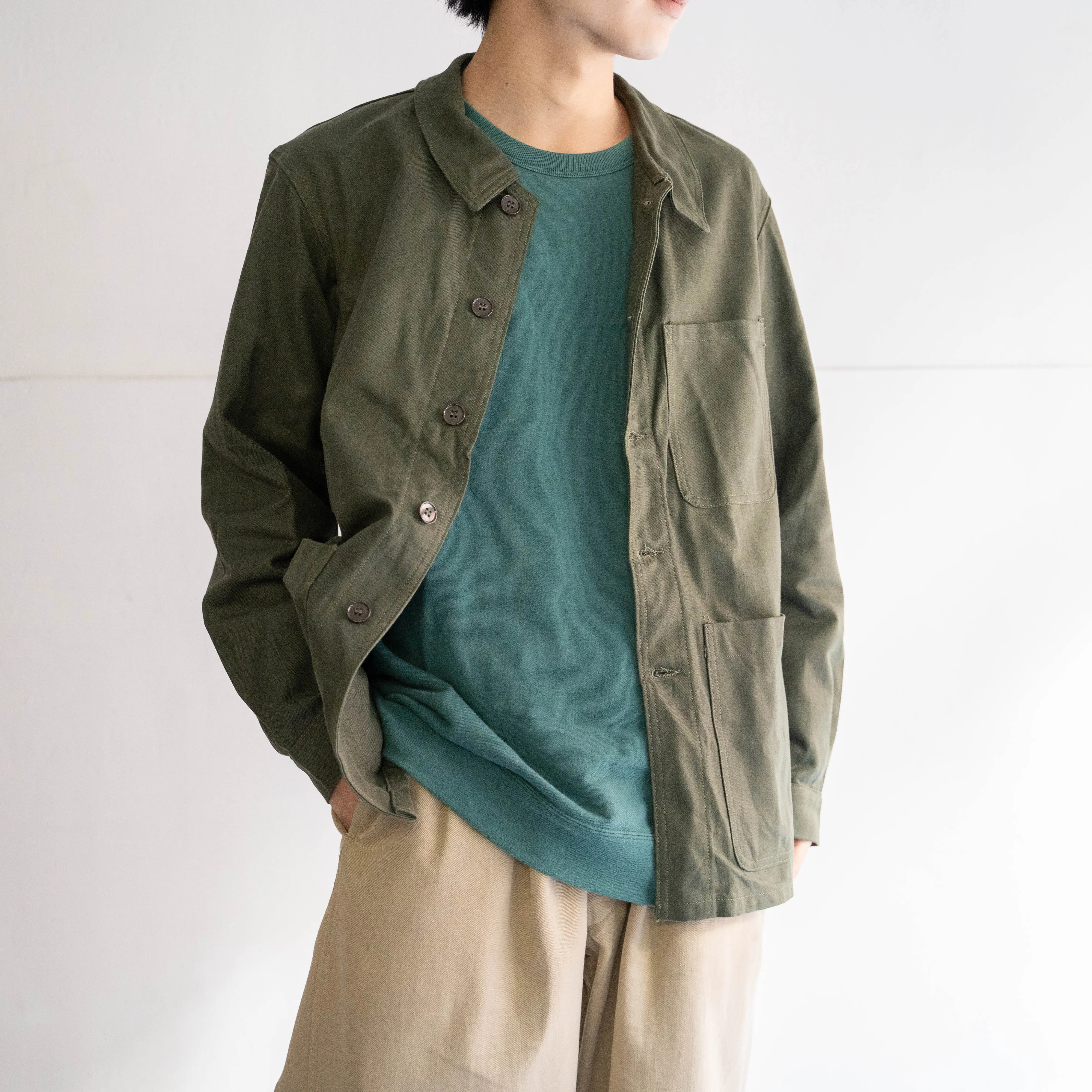 1950-60s French military green work jacket 'dead stock'