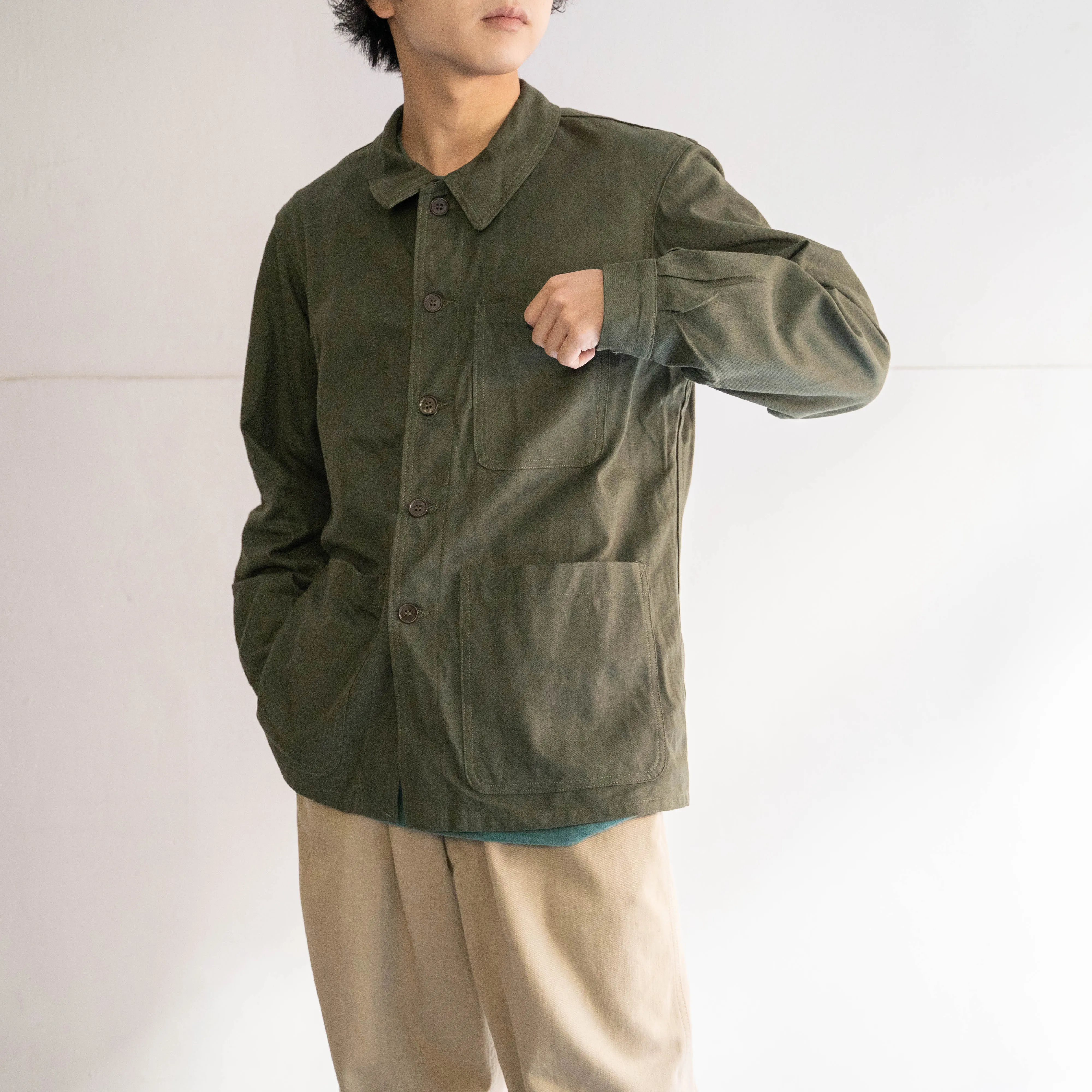 1950-60s French military green work jacket 'dead stock'