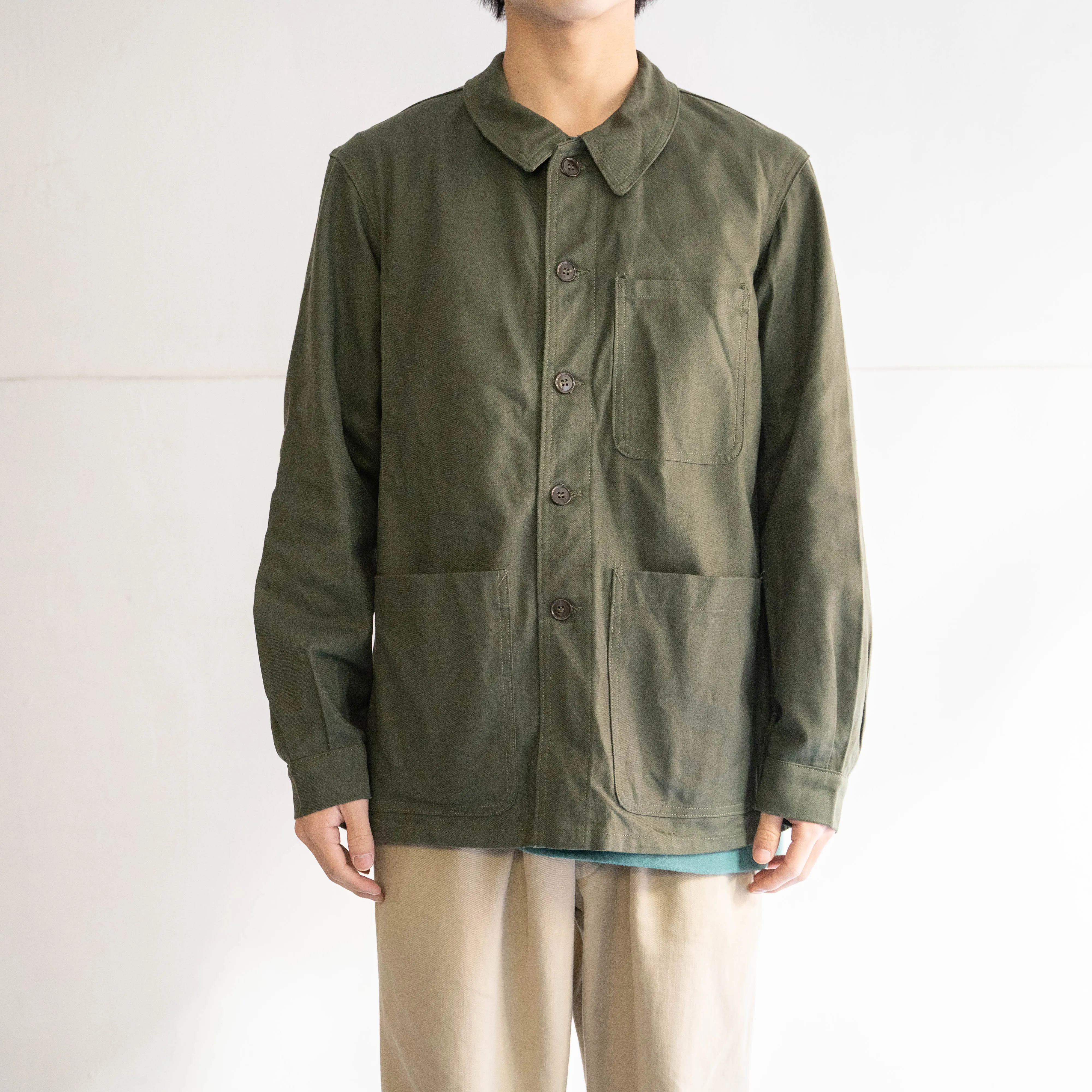 1950-60s French military green work jacket 'dead stock'