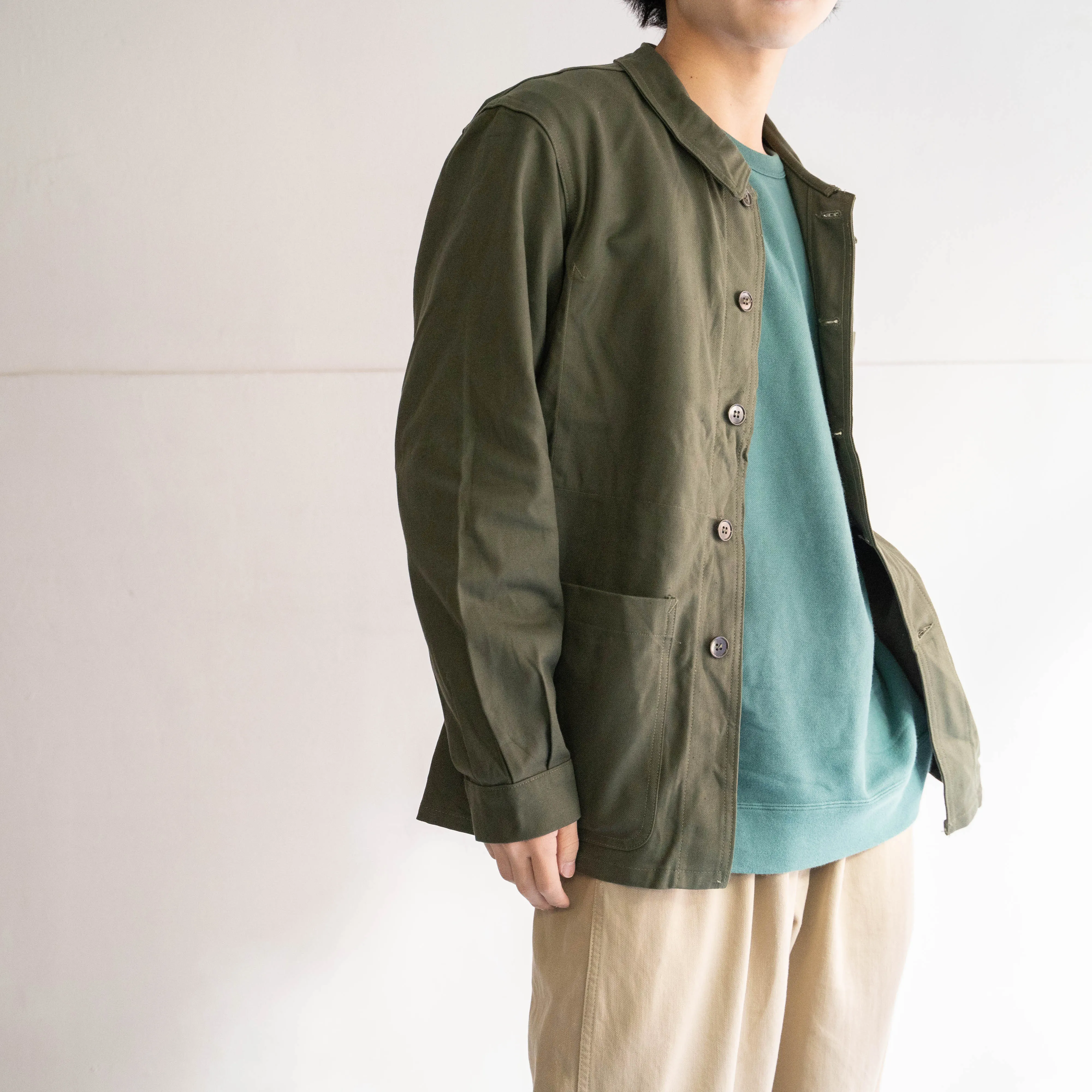 1950-60s French military green work jacket 'dead stock'