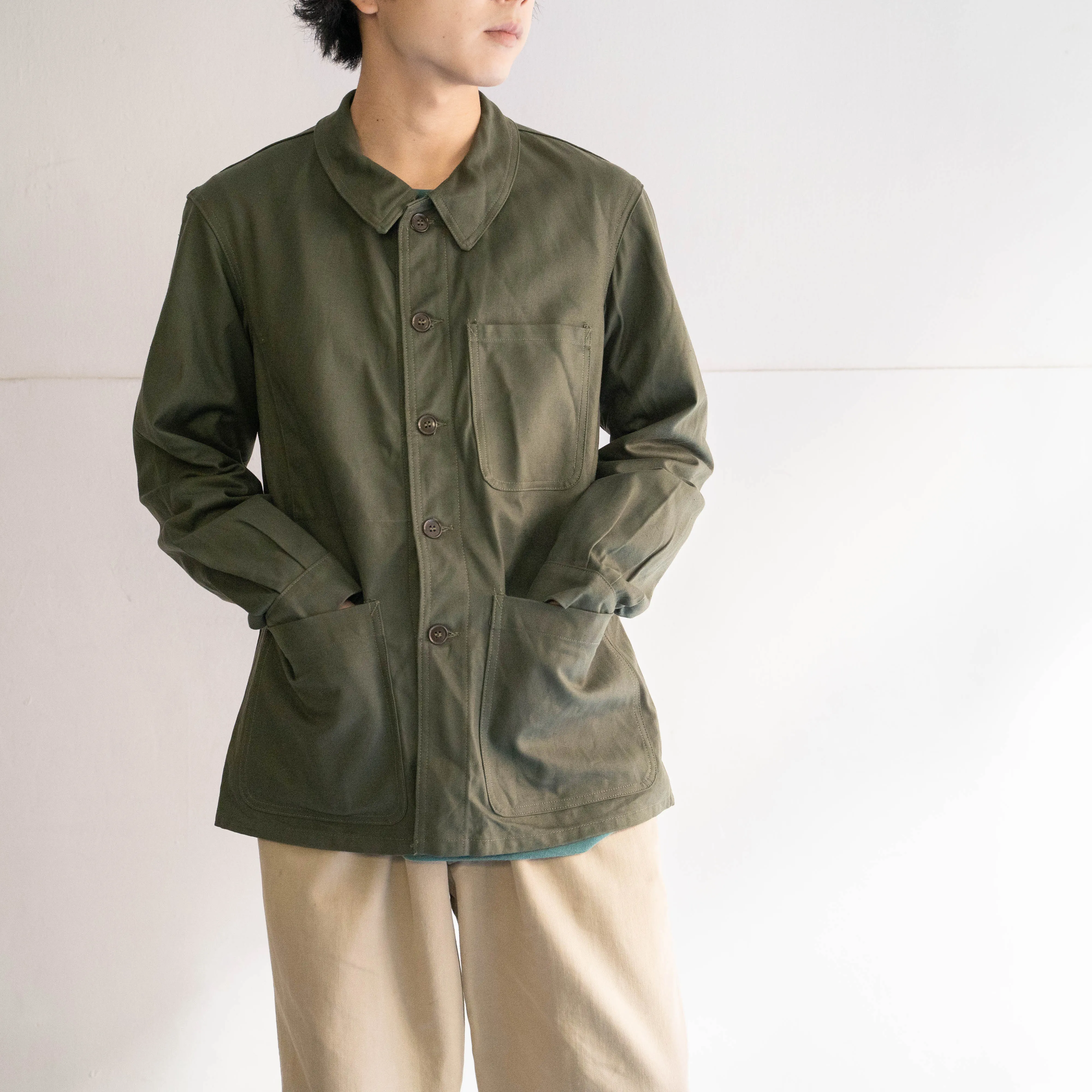 1950-60s French military green work jacket 'dead stock'