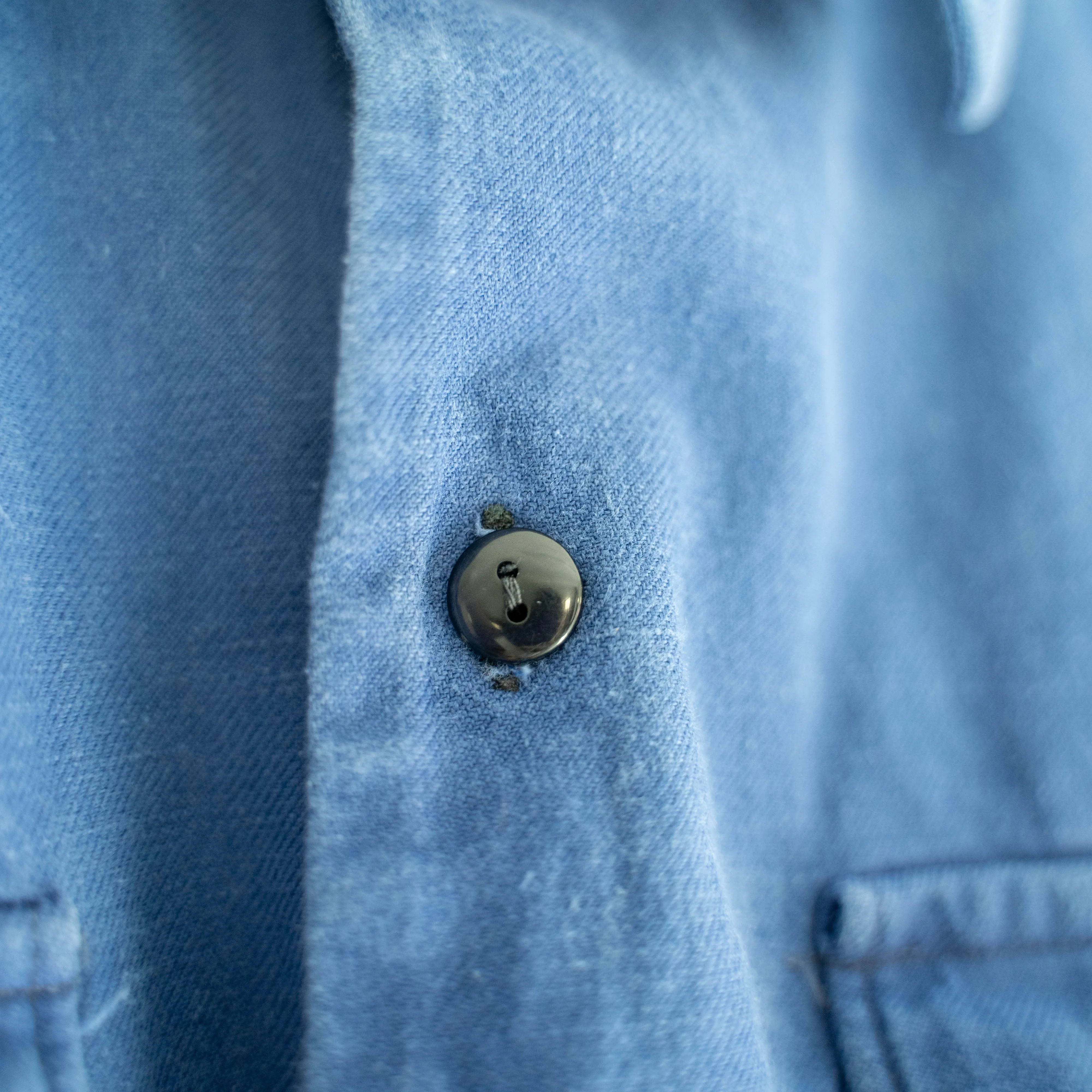 1960-70s France 'Kidur' blue twill grandpa shirt