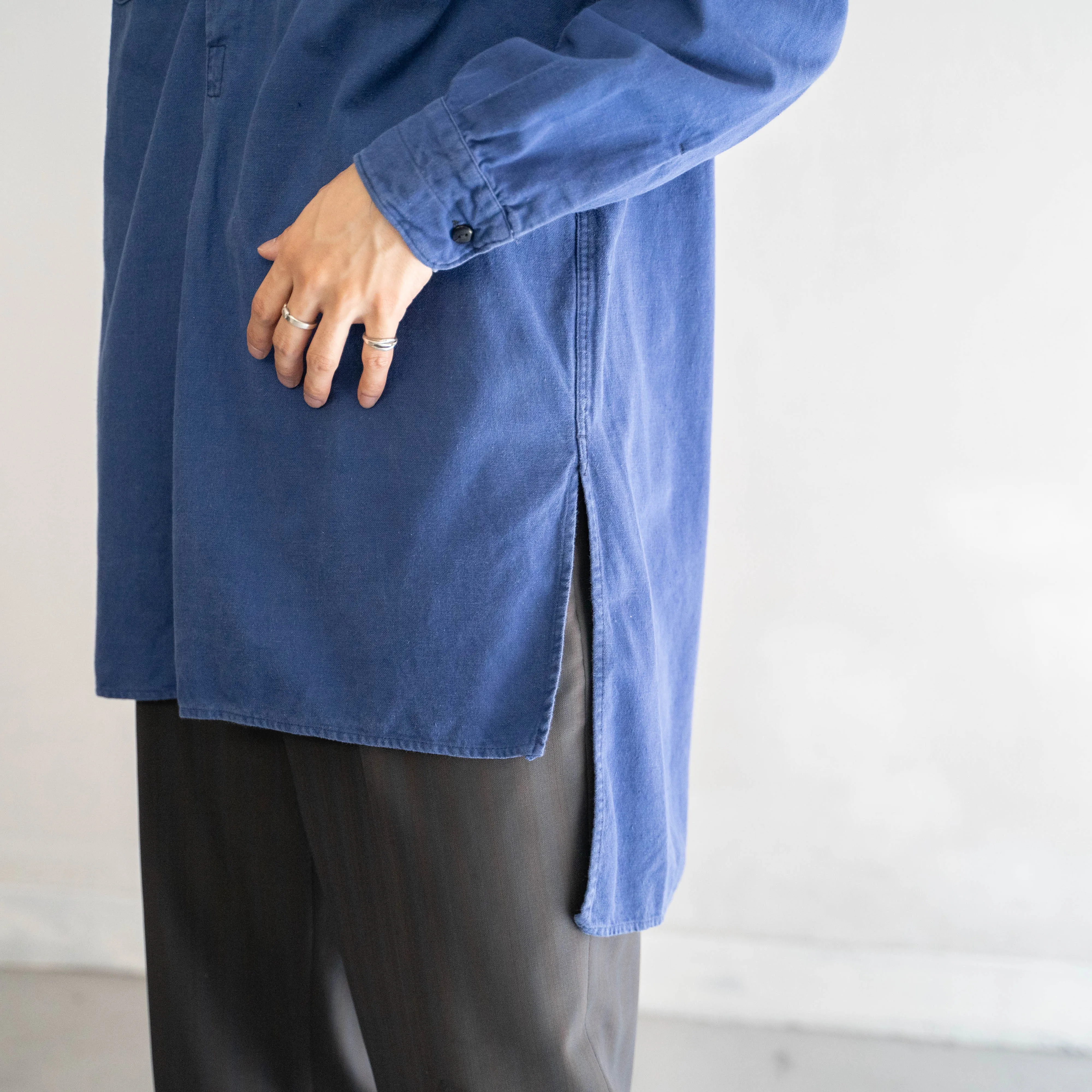 1960-70s France 'Kidur' blue twill grandpa shirt