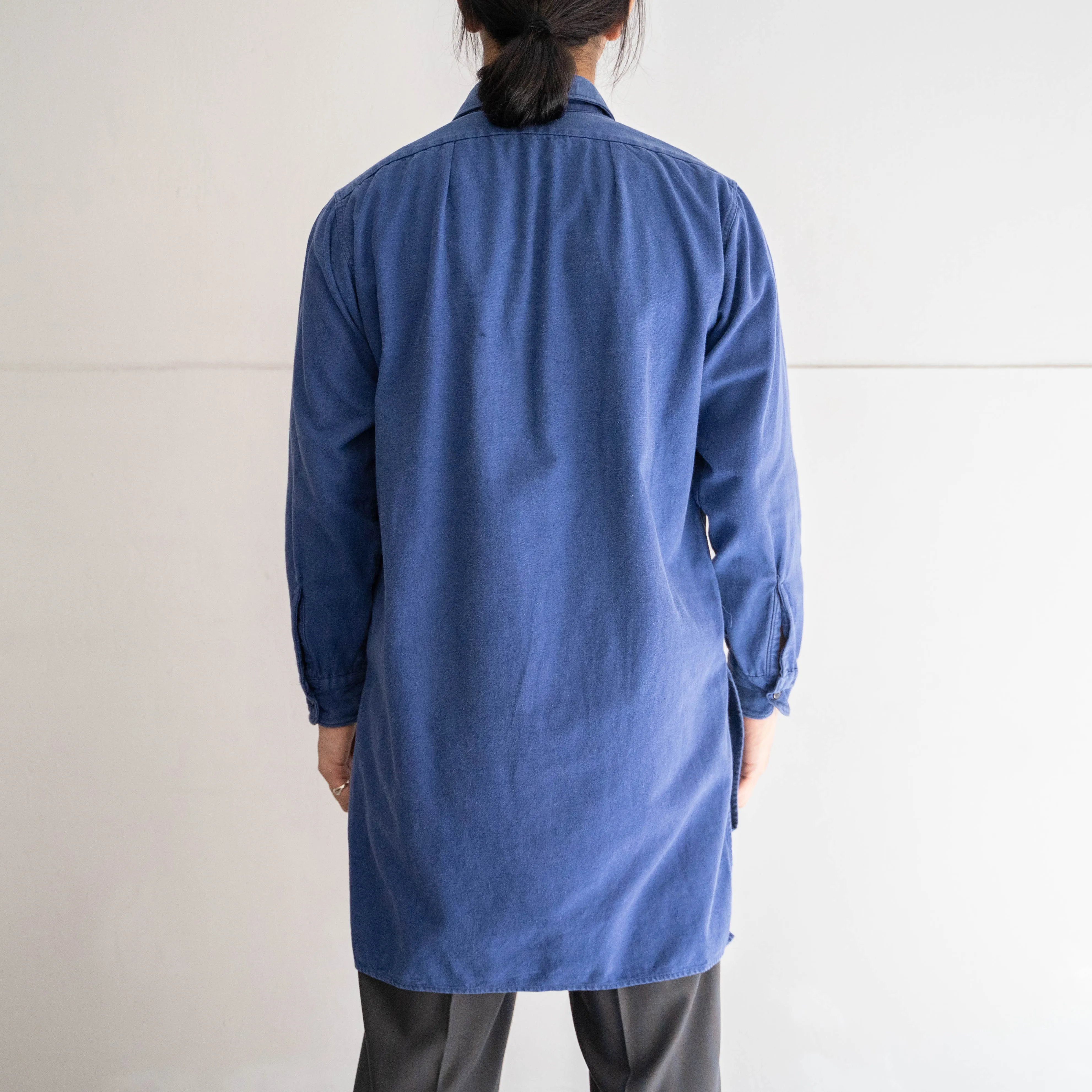 1960-70s France 'Kidur' blue twill grandpa shirt