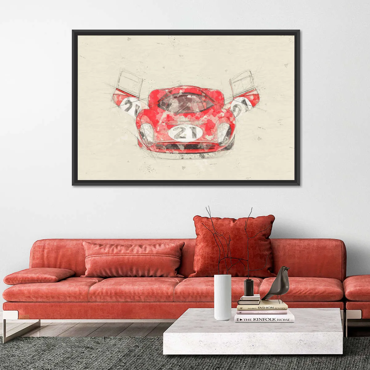 1967 Ferrari 330 P4 Car Front View Drawing Wall Art