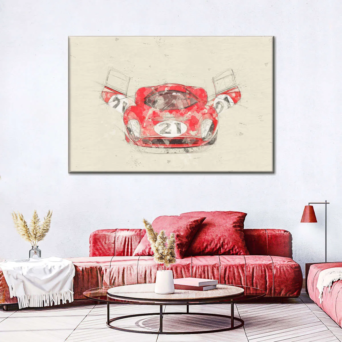 1967 Ferrari 330 P4 Car Front View Drawing Wall Art