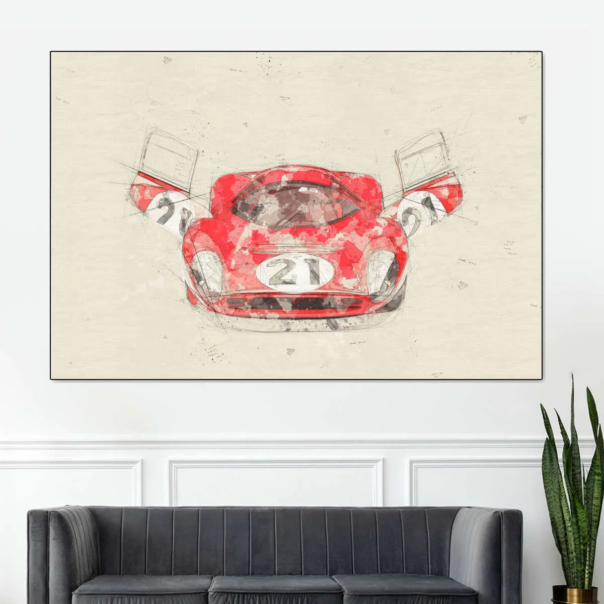 1967 Ferrari 330 P4 Car Front View Drawing Wall Art