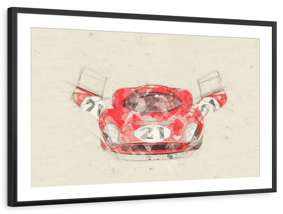 1967 Ferrari 330 P4 Car Front View Drawing Wall Art