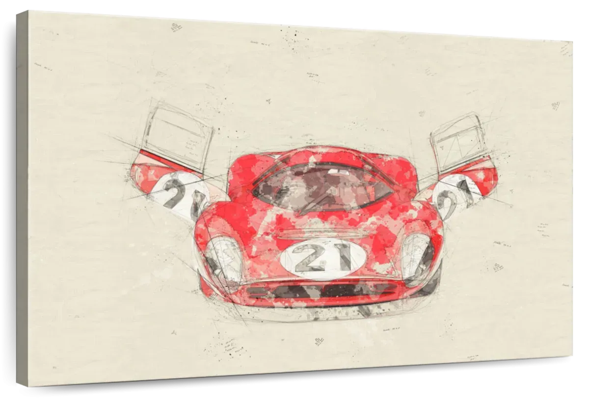 1967 Ferrari 330 P4 Car Front View Drawing Wall Art