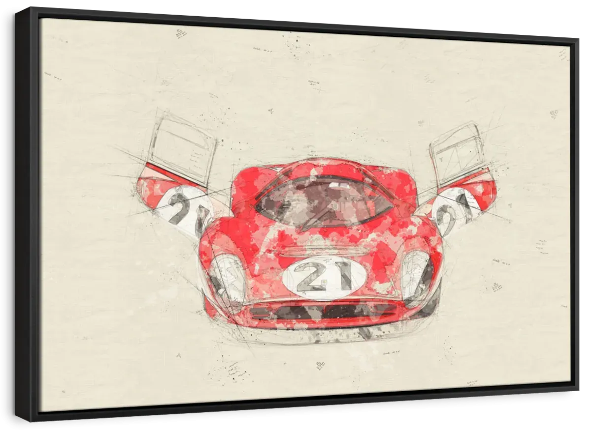 1967 Ferrari 330 P4 Car Front View Drawing Wall Art