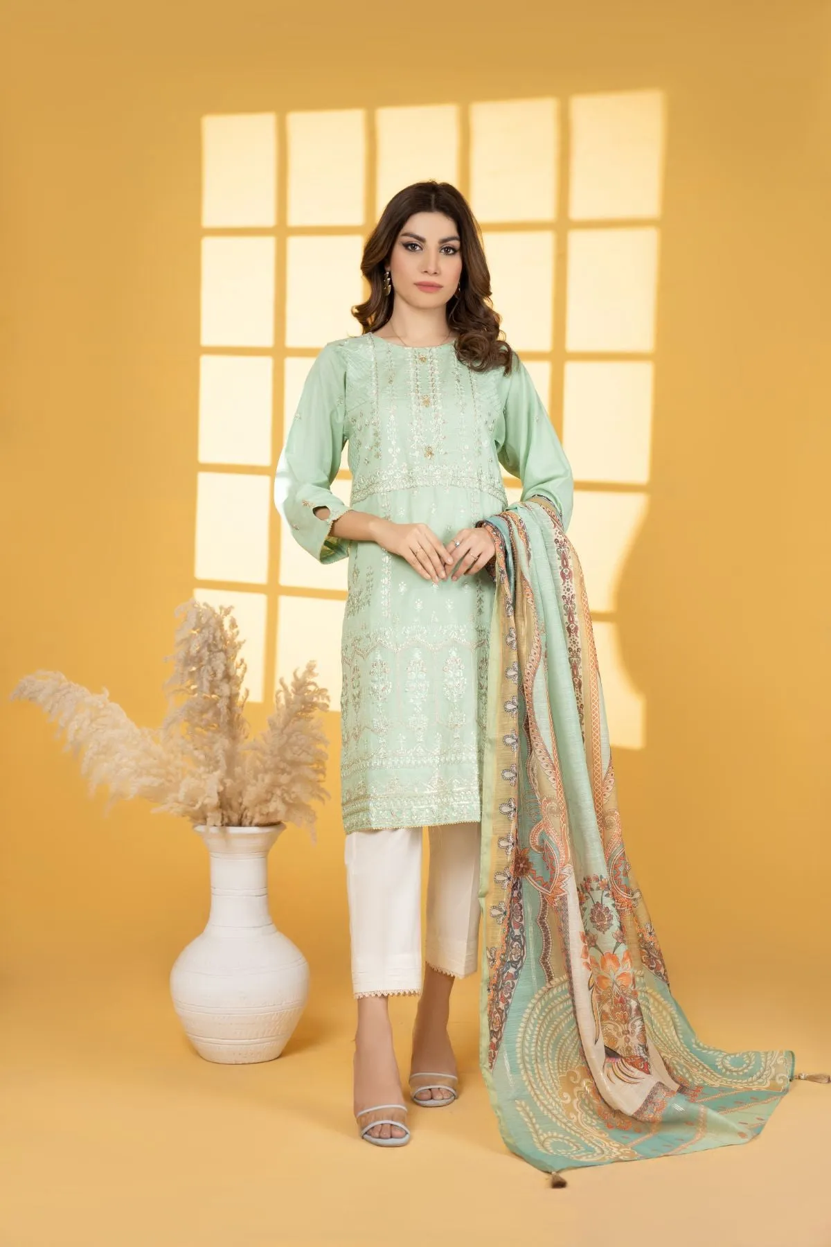 2PC Embroidered Suit - LDS 798