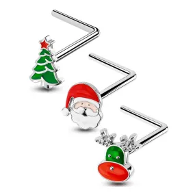 3PCS 20G Christmas L-shaped Nose Studs Jewelry