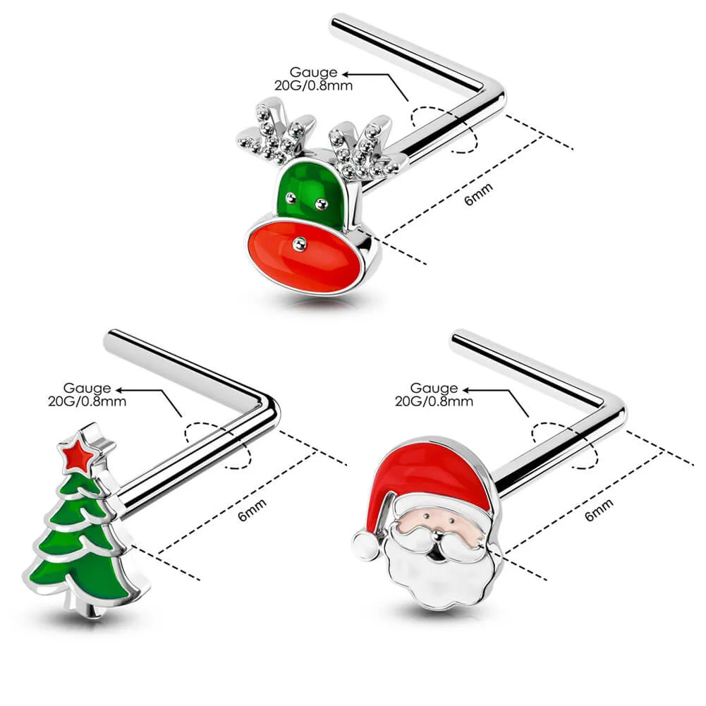 3PCS 20G Christmas L-shaped Nose Studs Jewelry