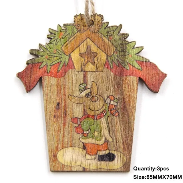 3PCS Multi Style Christmas Wooden Pendants Ornaments Wood Craft For Xmas Tree Ornament DIY Gift Christmas Party Decorations