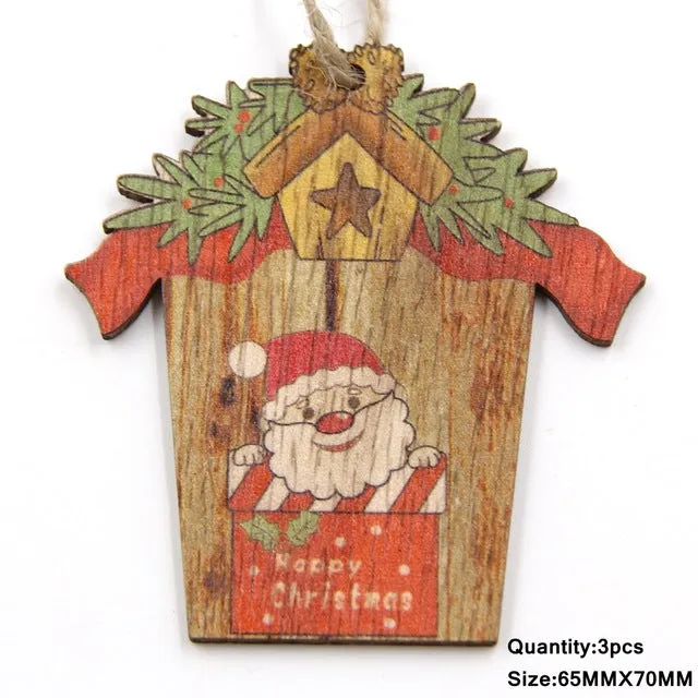 3PCS Multi Style Christmas Wooden Pendants Ornaments Wood Craft For Xmas Tree Ornament DIY Gift Christmas Party Decorations