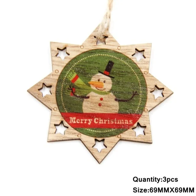 3PCS Multi Style Christmas Wooden Pendants Ornaments Wood Craft For Xmas Tree Ornament DIY Gift Christmas Party Decorations