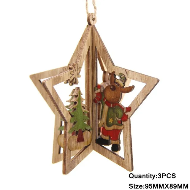 3PCS Multi Style Christmas Wooden Pendants Ornaments Wood Craft For Xmas Tree Ornament DIY Gift Christmas Party Decorations