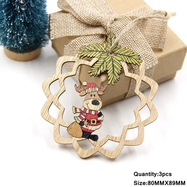 3PCS Multi Style Christmas Wooden Pendants Ornaments Wood Craft For Xmas Tree Ornament DIY Gift Christmas Party Decorations