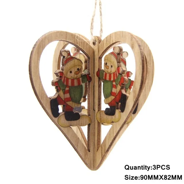 3PCS Multi Style Christmas Wooden Pendants Ornaments Wood Craft For Xmas Tree Ornament DIY Gift Christmas Party Decorations