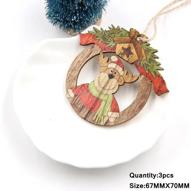 3PCS Multi Style Christmas Wooden Pendants Ornaments Wood Craft For Xmas Tree Ornament DIY Gift Christmas Party Decorations