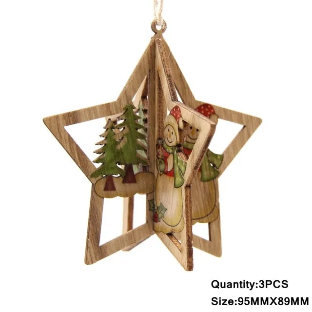 3PCS Multi Style Christmas Wooden Pendants Ornaments Wood Craft For Xmas Tree Ornament DIY Gift Christmas Party Decorations