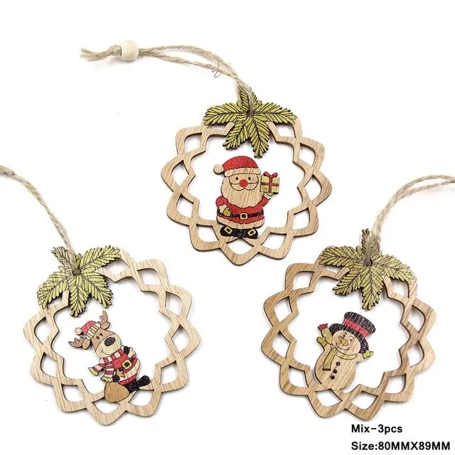 3PCS Multi Style Christmas Wooden Pendants Ornaments Wood Craft For Xmas Tree Ornament DIY Gift Christmas Party Decorations