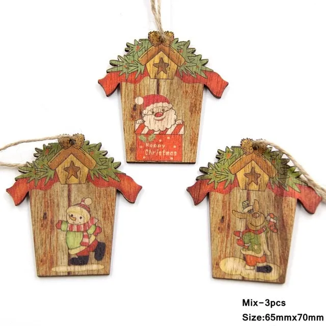 3PCS Multi Style Christmas Wooden Pendants Ornaments Wood Craft For Xmas Tree Ornament DIY Gift Christmas Party Decorations