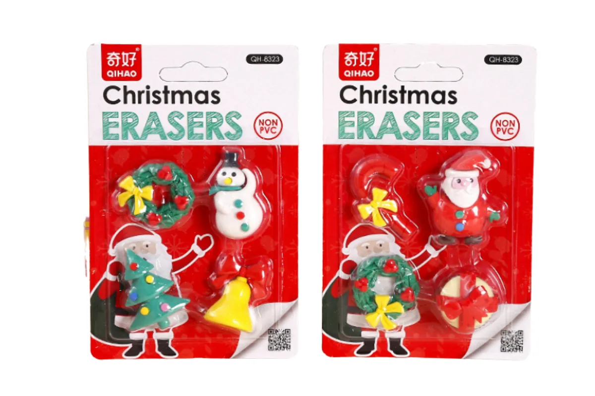 4 piece Christmas Theme Erasers