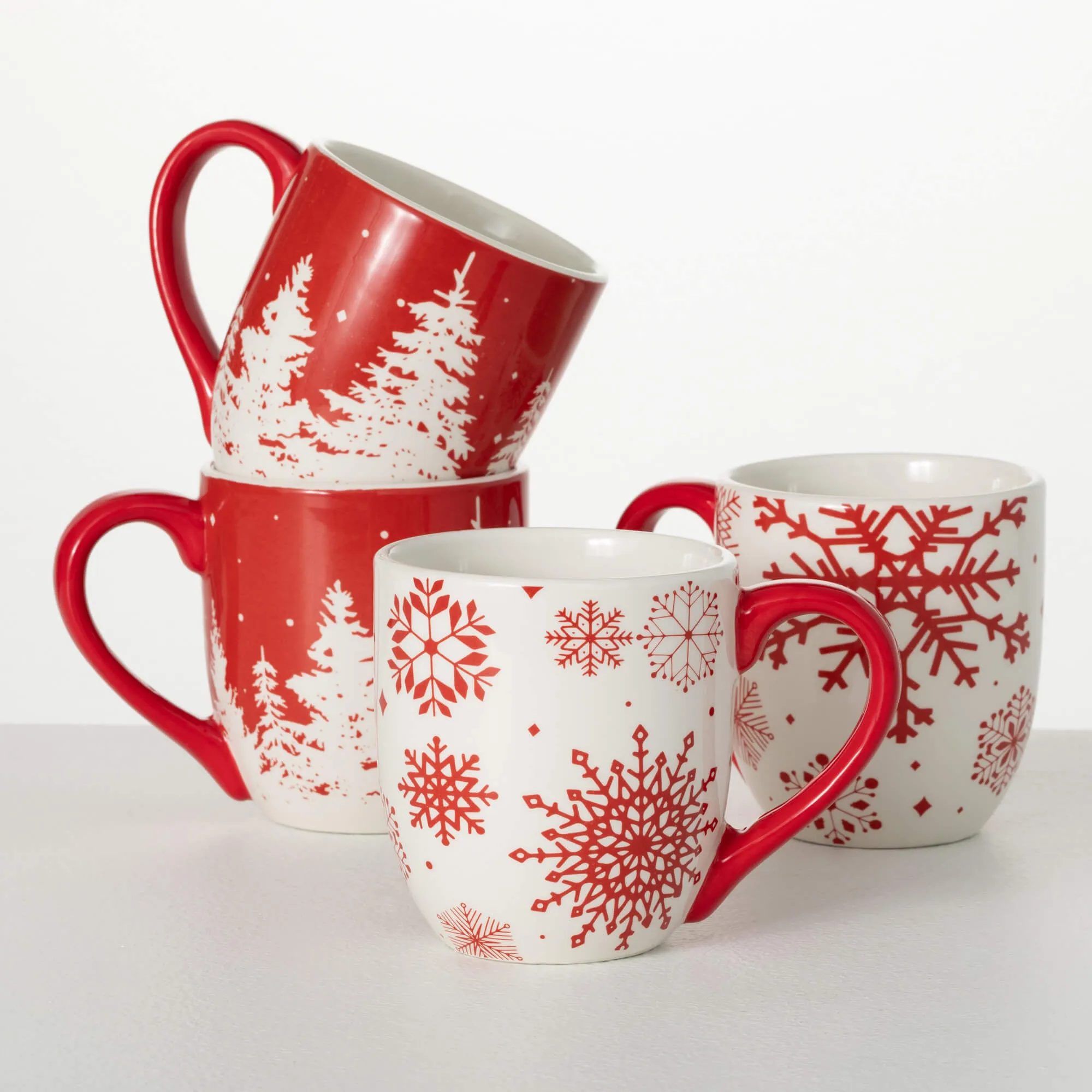 4.5"H Sullivans Christmas Holiday Mug - Set of 4, Red