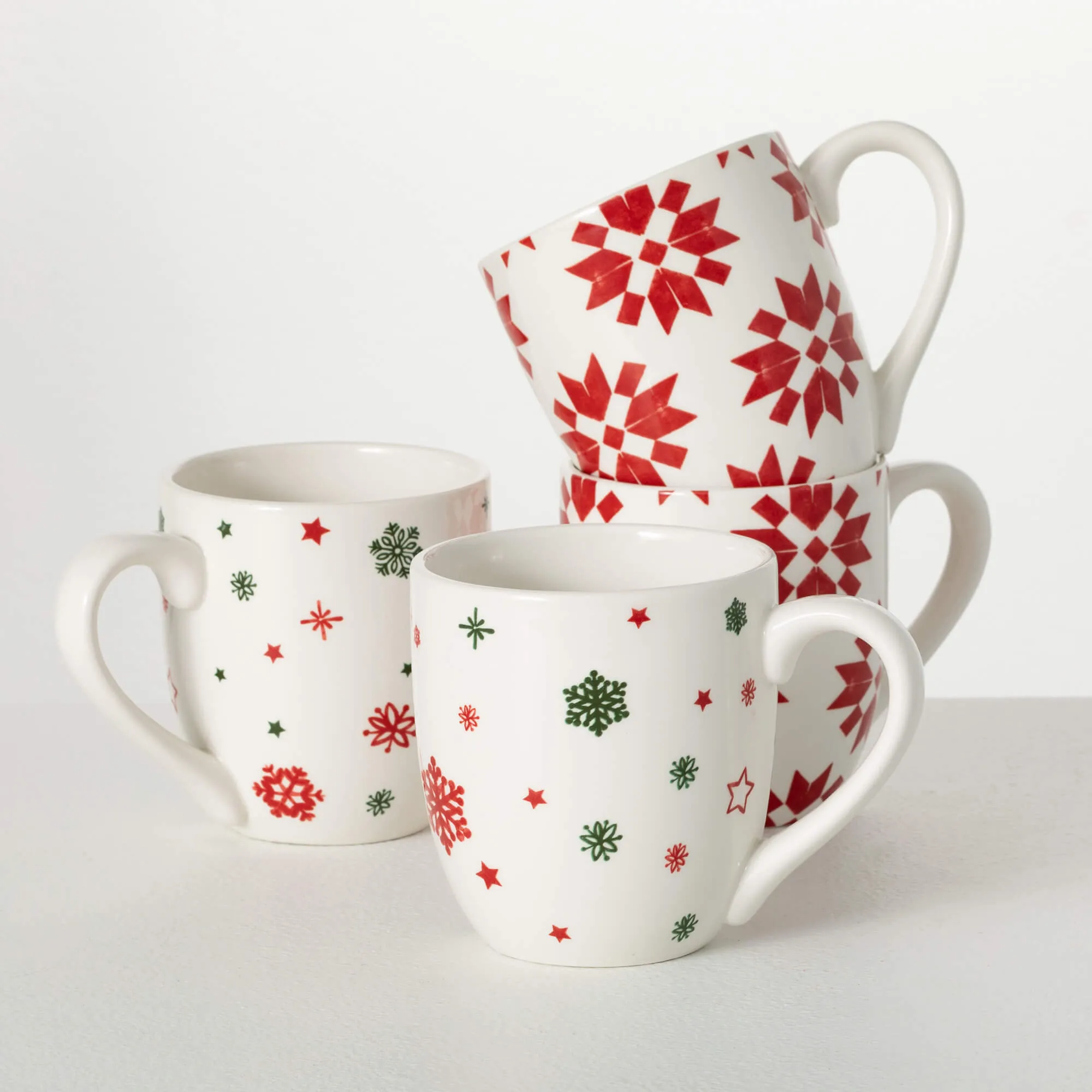 4.5"H Sullivans Quilt-Patterned Ceramic Mugs - Set of 4, Multicolored