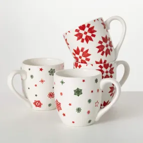 4.5"H Sullivans Quilt-Patterned Ceramic Mugs - Set of 4, Multicolored