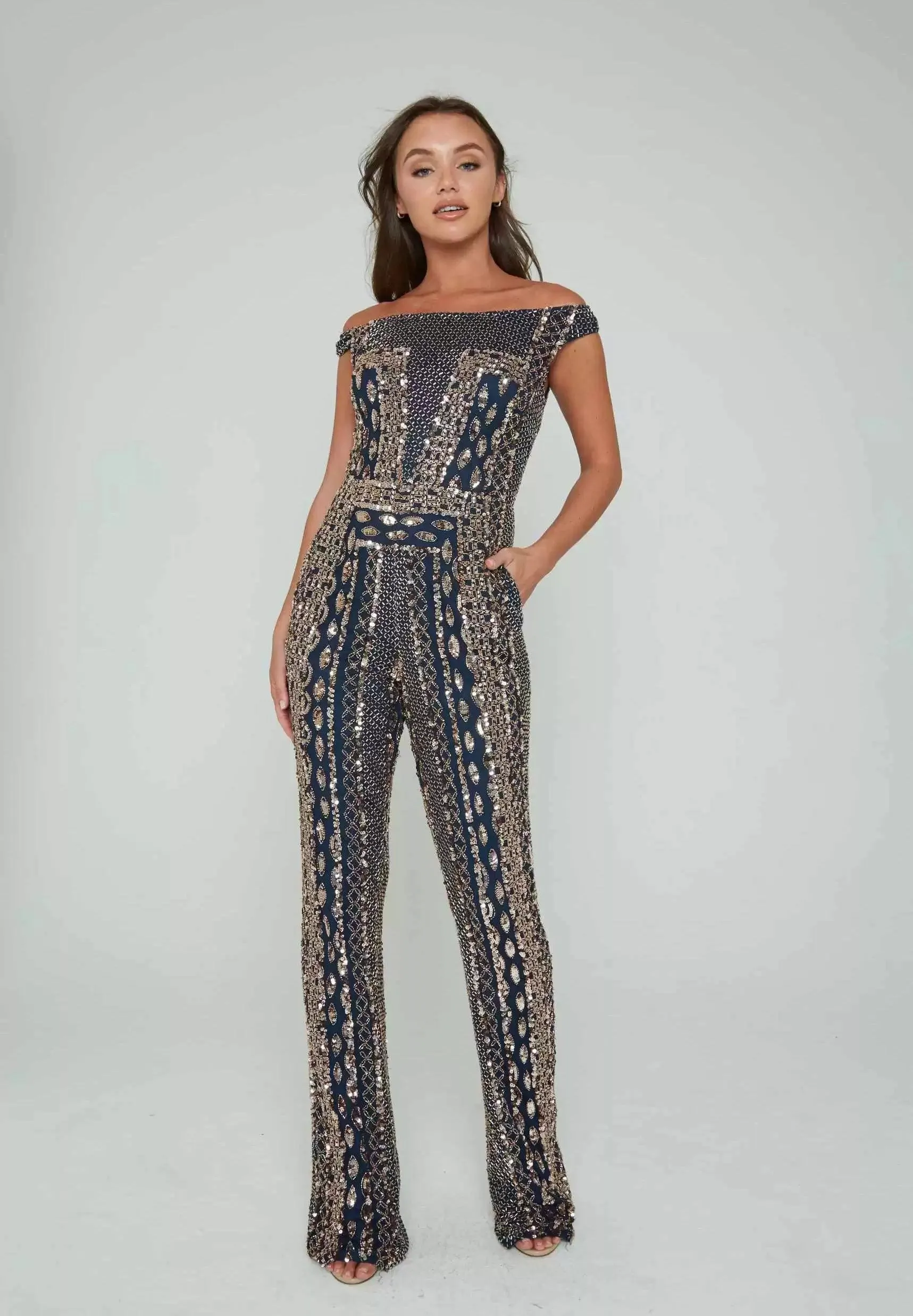 Aleta 951 Long Beaded Formal Jumpsuit