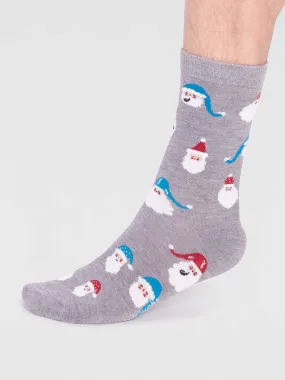 Alfredo Bamboo Christmas Snowman Socks - Grey Marle