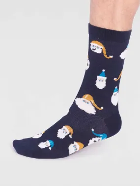 Alfredo Bamboo Christmas Snowman Socks - Navy