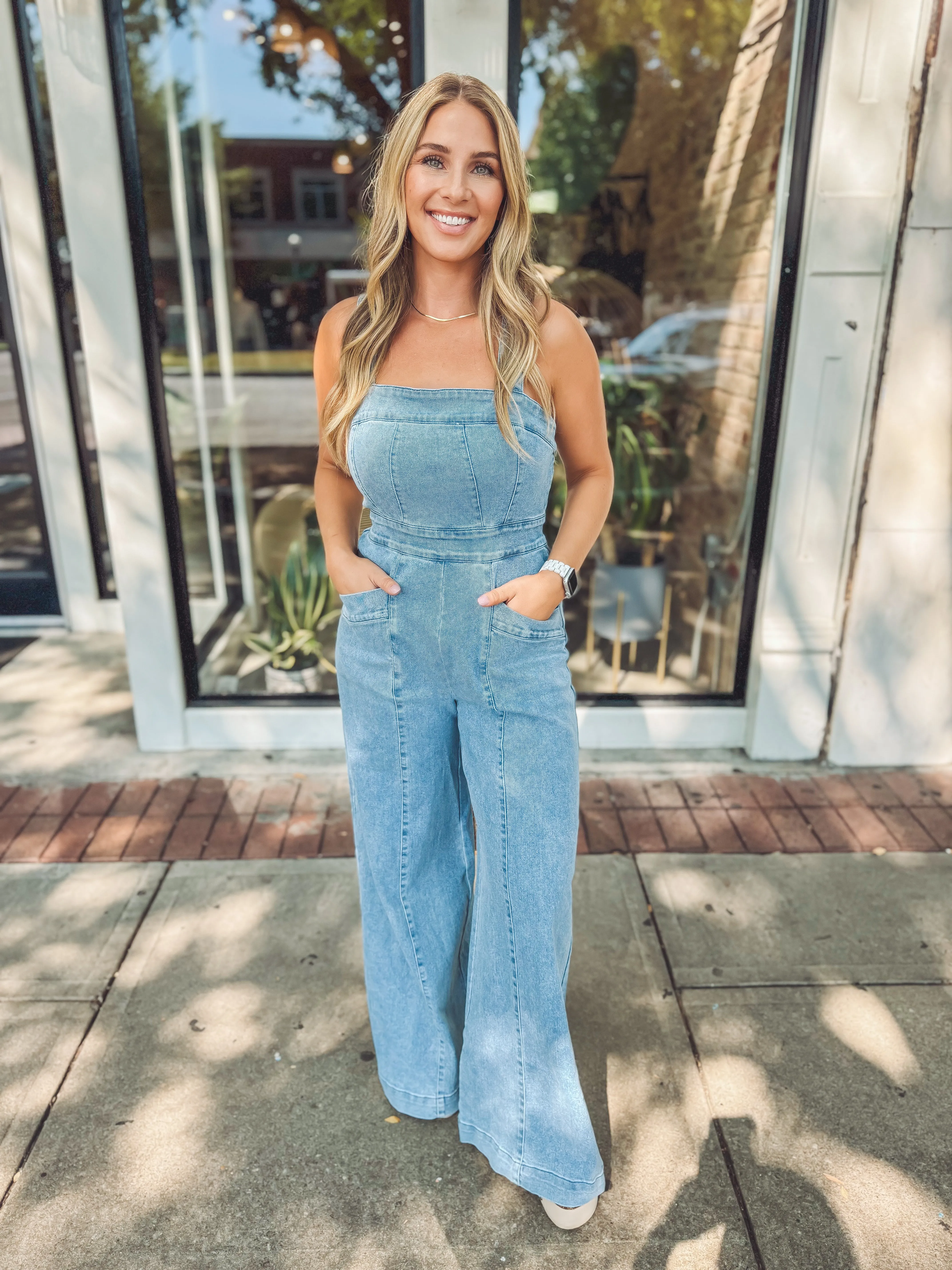 All over denim jumpsuit