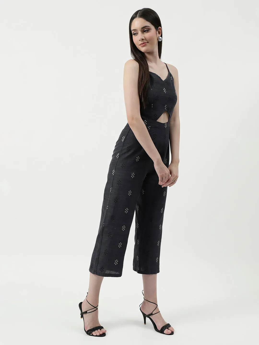 Allover Printed Jumpsuit With Waist Cutout Design