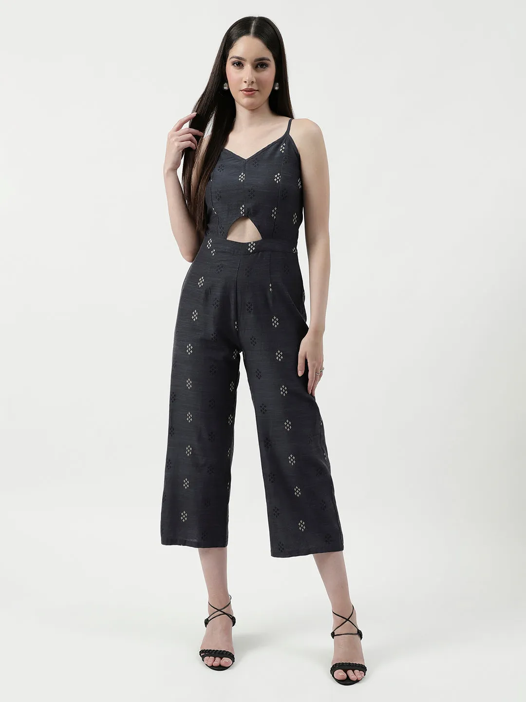 Allover Printed Jumpsuit With Waist Cutout Design