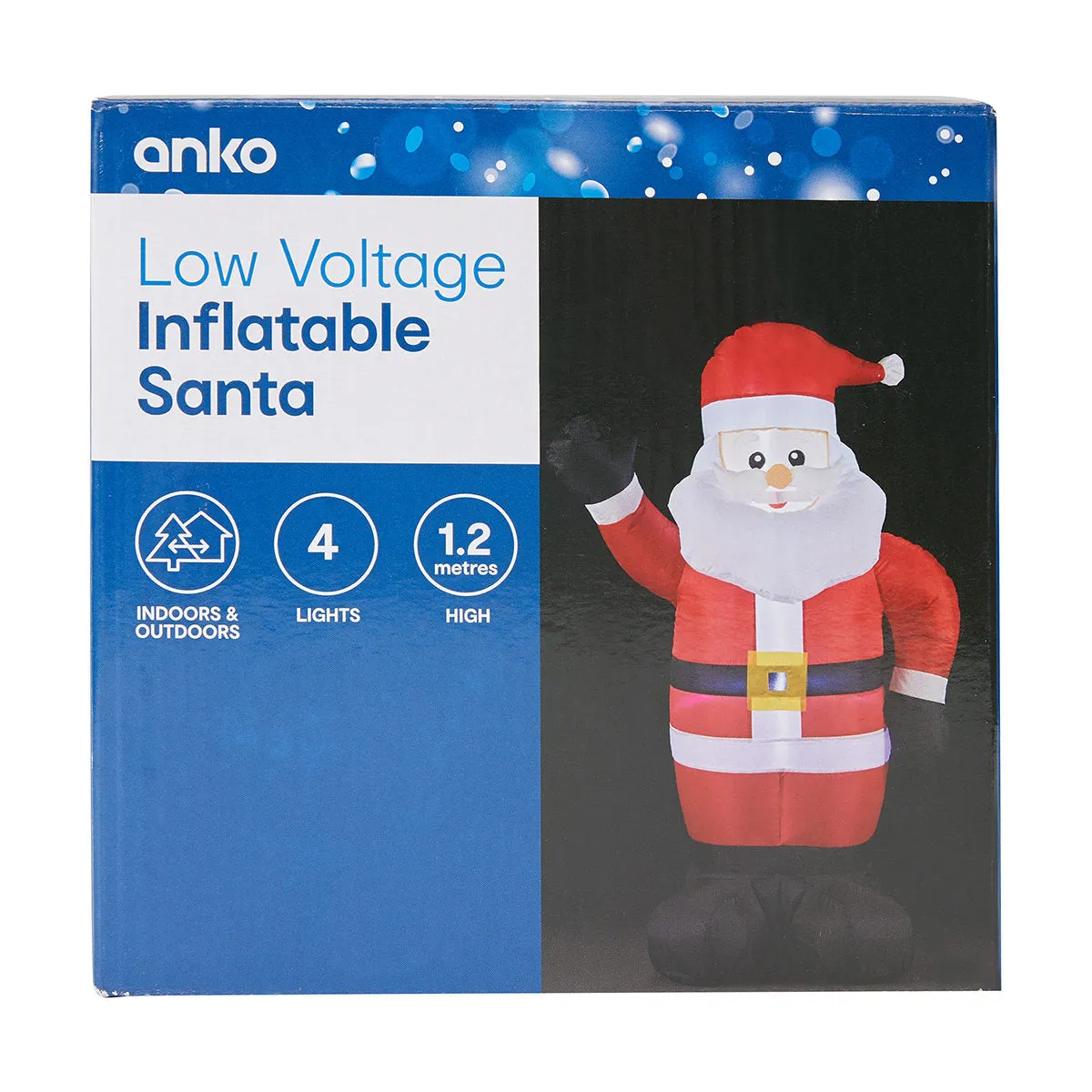 Anko Christmas Festive1.2m Inflatable Santa with Fixing Hooks & Ropes