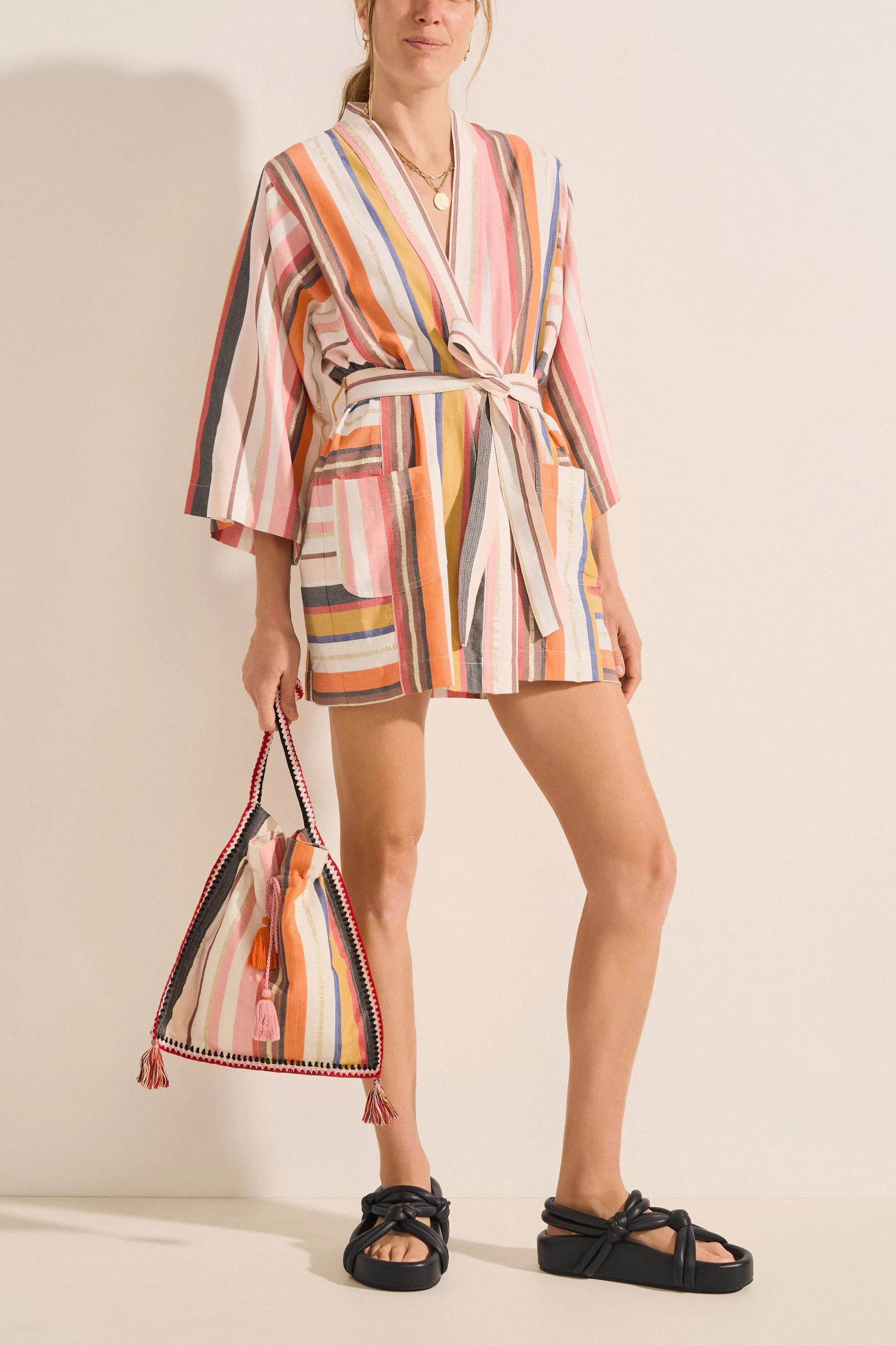 Luxurious Ariane Amorgos Striped Cotton Robe