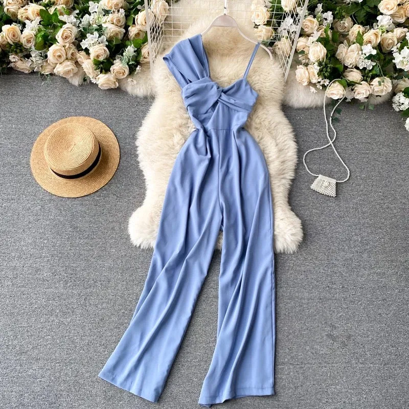 asymmetrical off-the-shoulder twisted jumpsuit