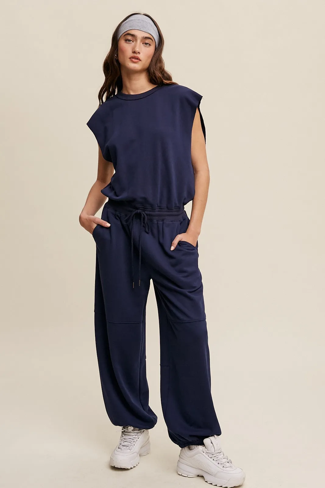 Athleisure Loose Jogger Jumpsuit - Midnight