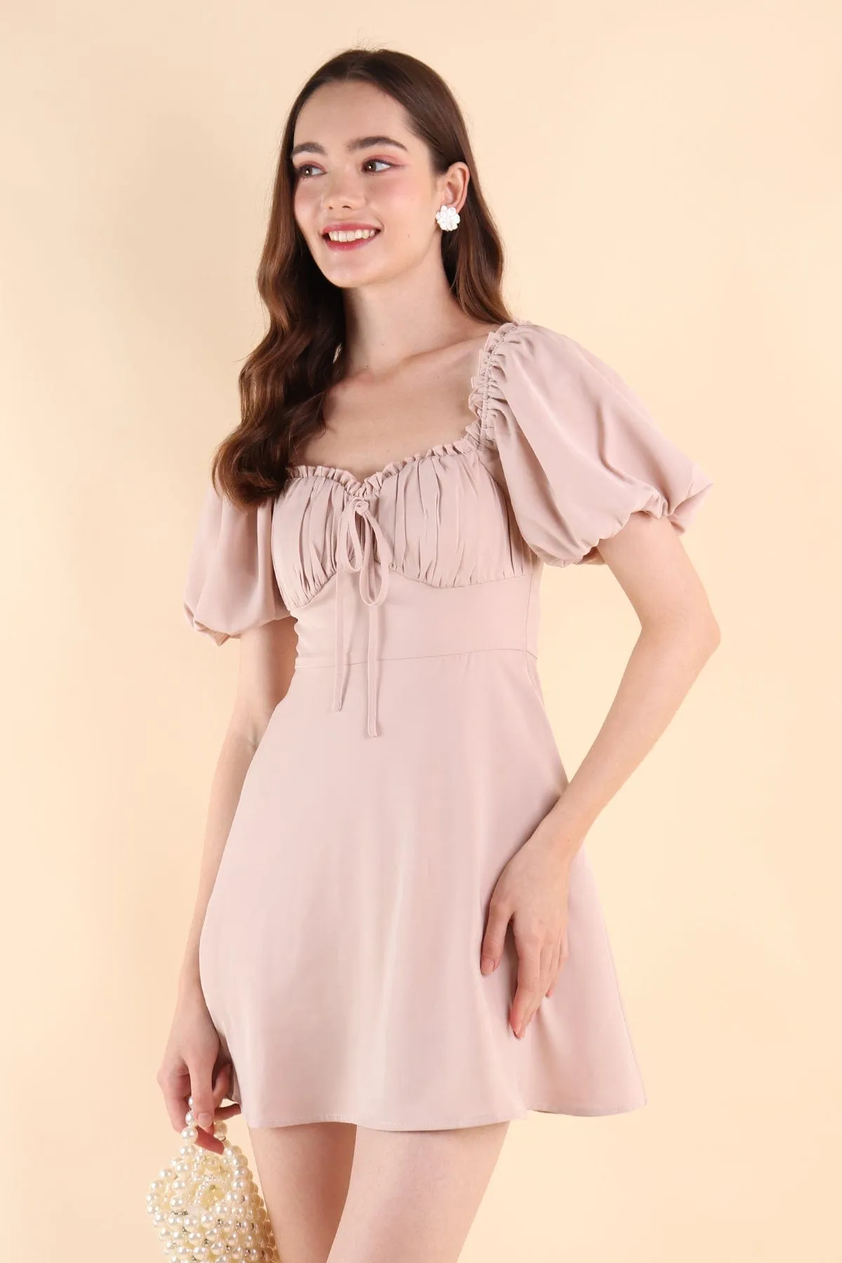 AUBREY PUFF SLEEVE DRESS IN PINK