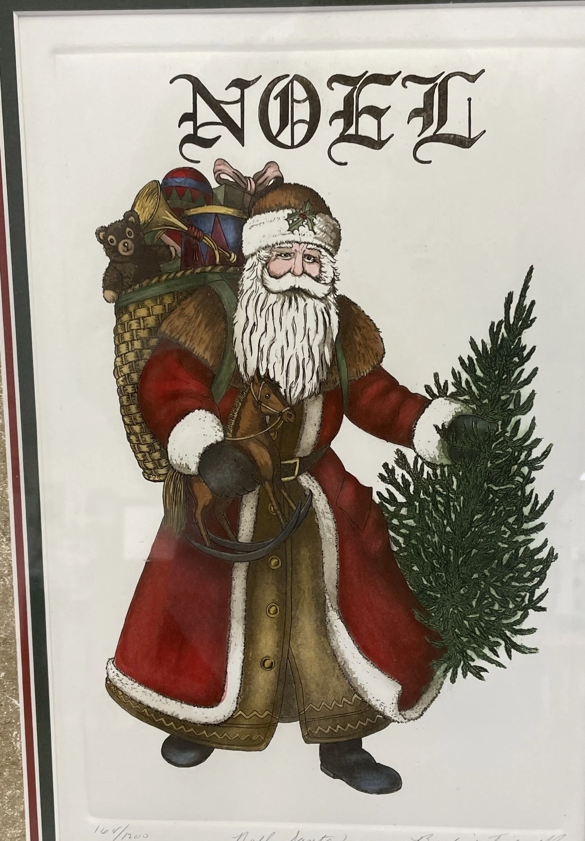 Bailey Tidwell 'Noel Santa' Numbered/Framed Colored Etching on Paper 164/1200