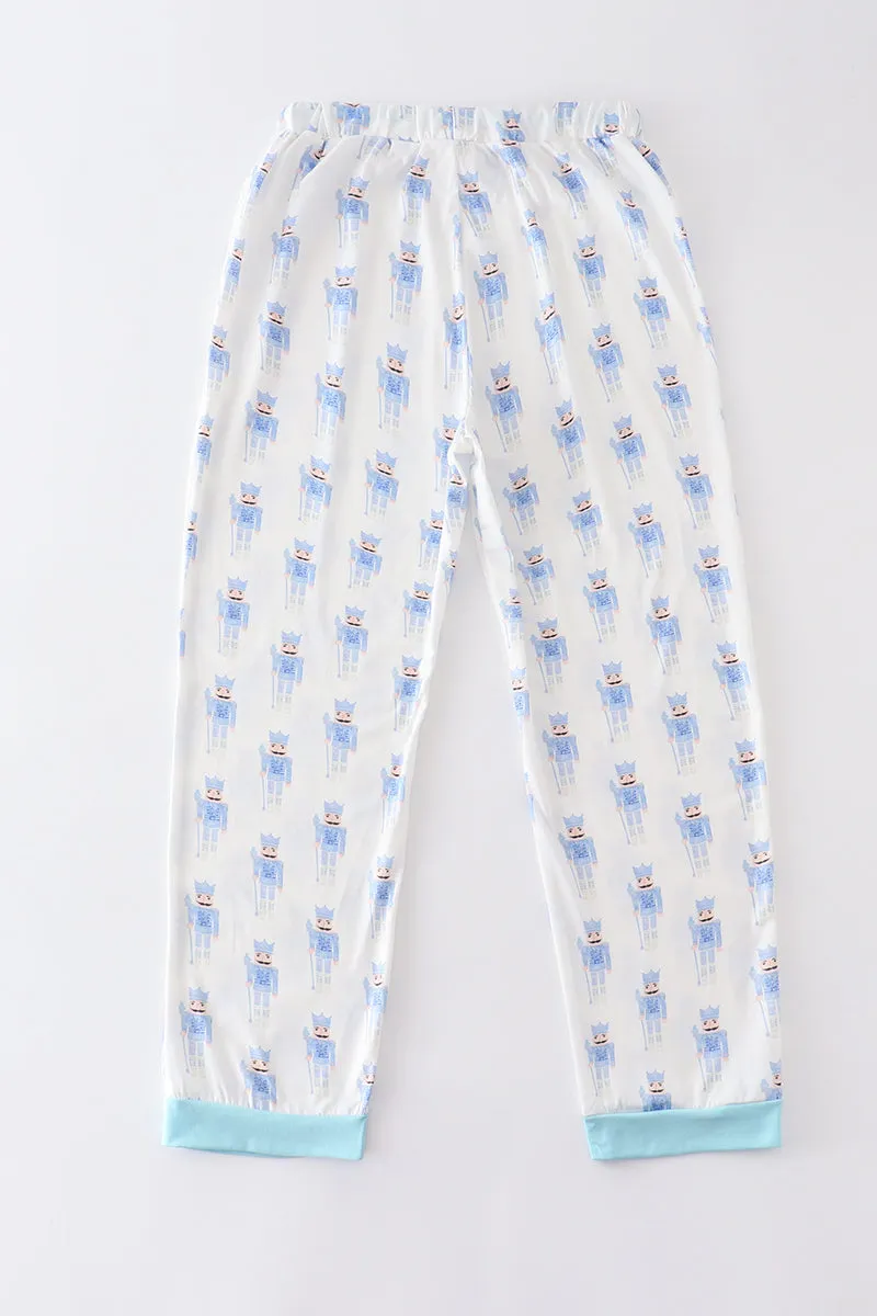 Blue nutcracker print adult pants