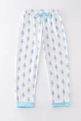 Blue nutcracker print adult pants