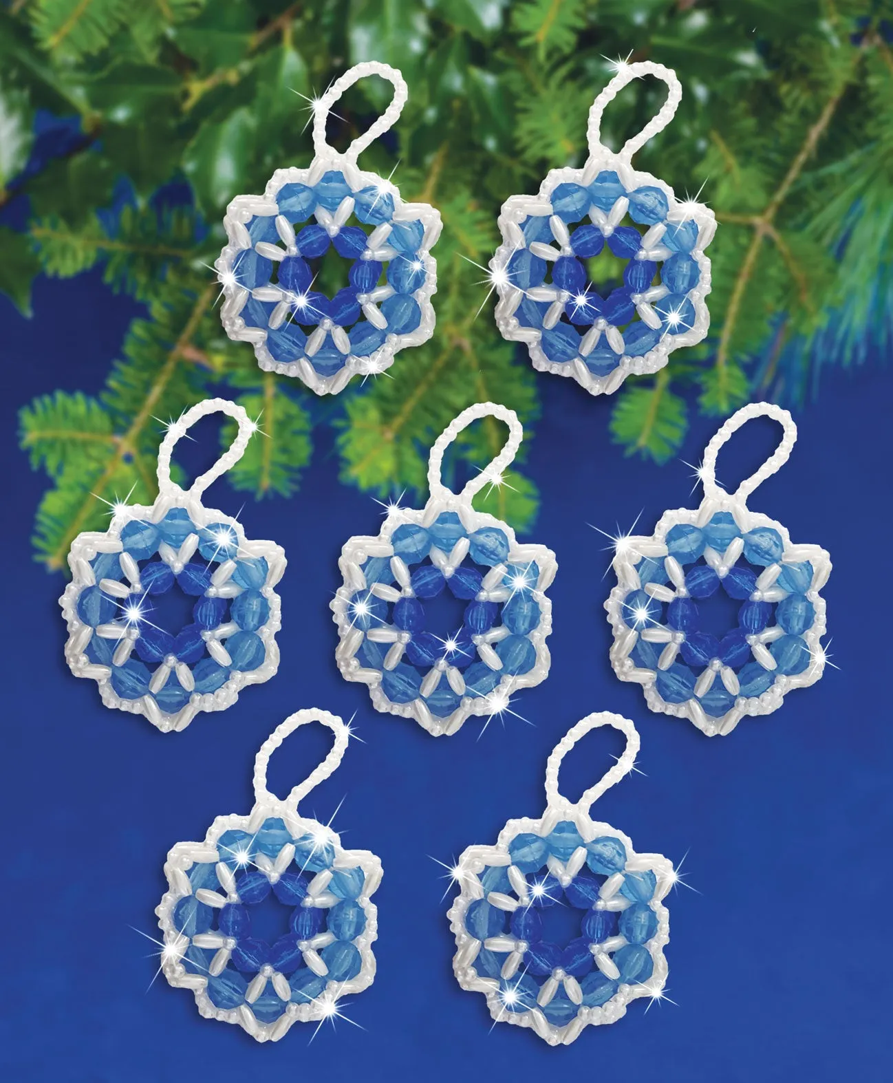 Blue Pearl Halo Beaded Ornaments