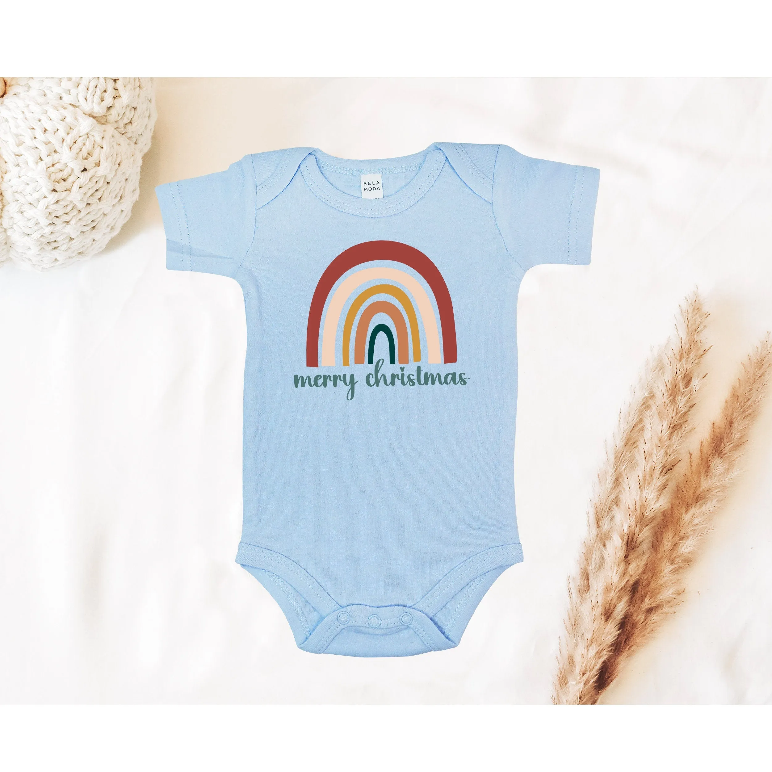 Boho Rainbow Christmas Baby Bodysuit