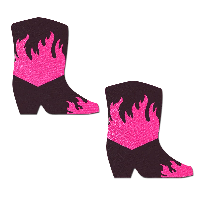 Boots: Neon Pink Flaming Cowboy Boot Nipple Pasties